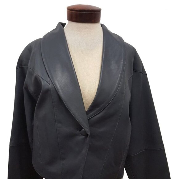 Women’s Vintage 1 Button Leather Short Jacket with Leather Pants Church Suit Set - Picture 10 of 16